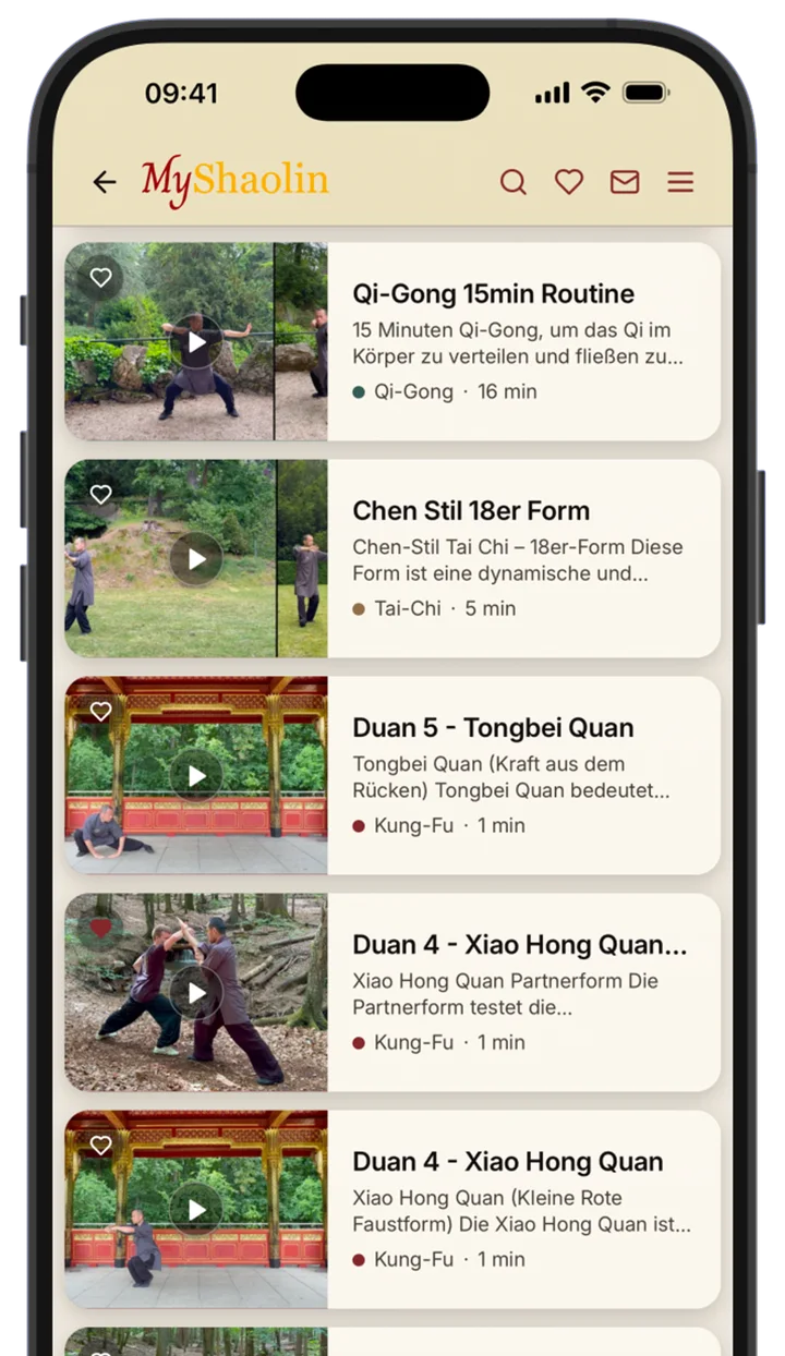 Liste der Formen-Videos in der MyShaolin App