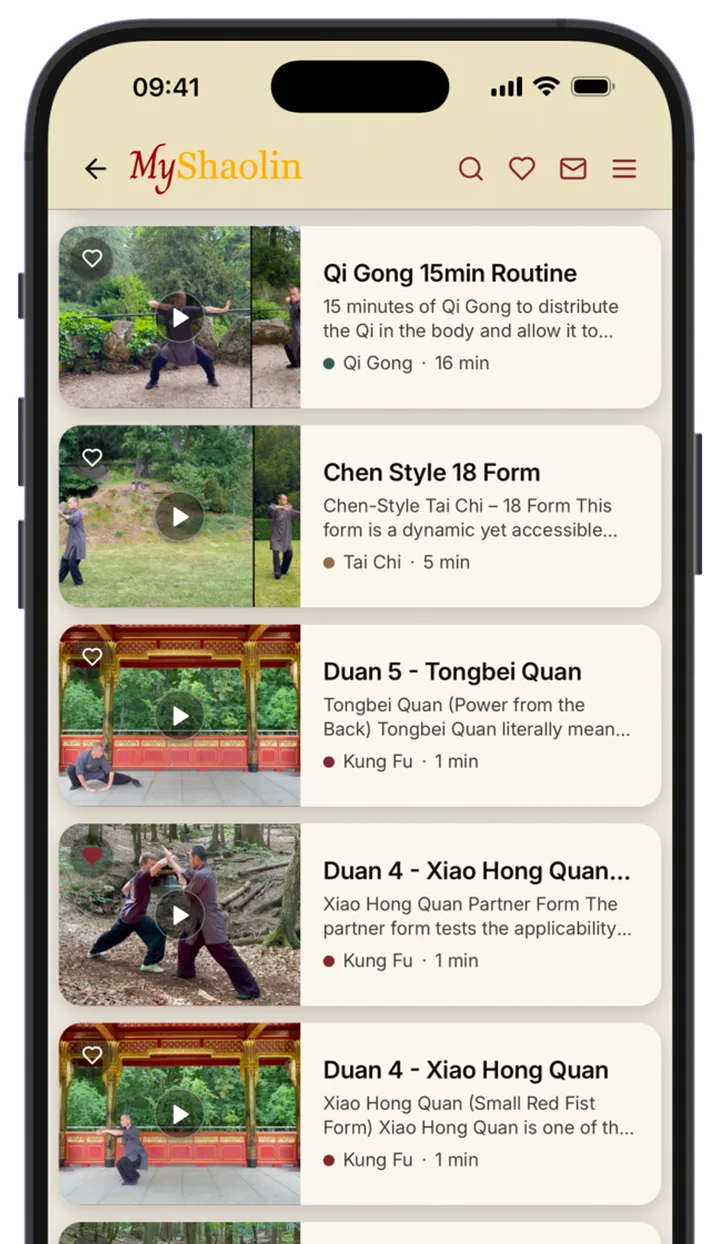 List of form videos in the MyShaolin app