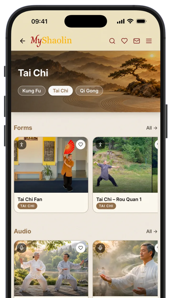 Tai Chi section with forms and audio